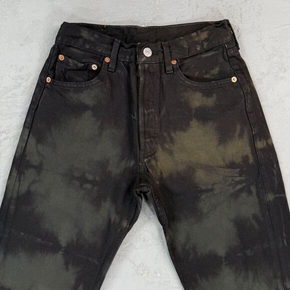 Vintage 1990s Levi's 501 Black Overdyed Tie-Dyed Red Tab Jeans Fit 25 x 26 - Picture 2 of 7